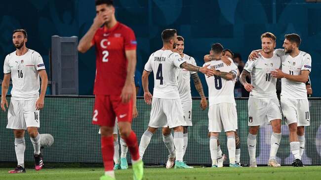 Italy celebrate their goal vs Turkey