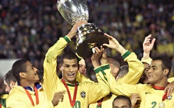 Brazil lifting the Copa America Trophy