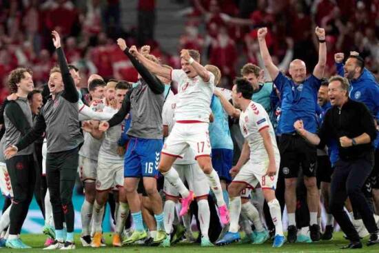 Denmark team celebrating at Euro 2020