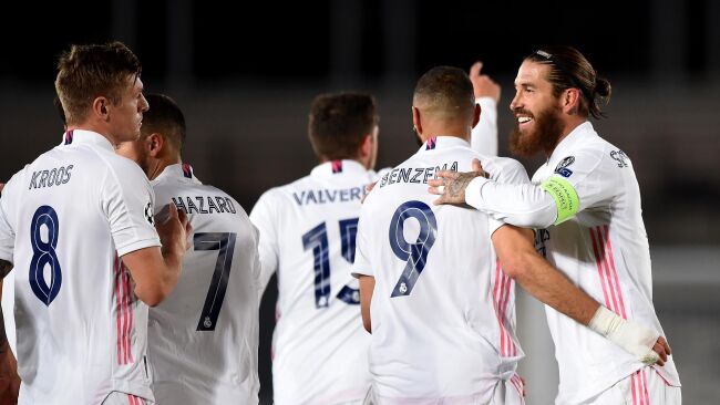 Real Madrid players celebrating after scoring