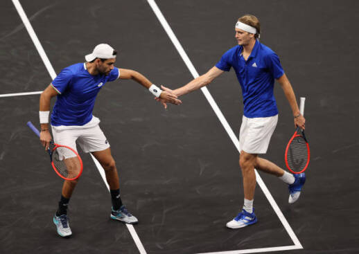 Zverev and Berrettini playing doubles at the Laver Cup