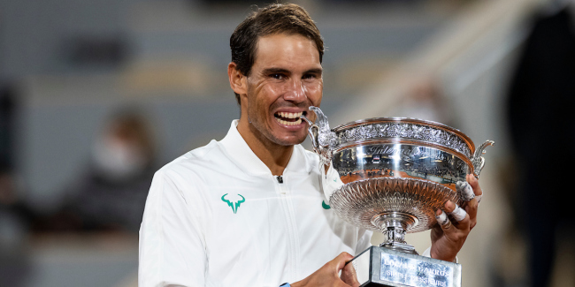 Nadal with the 2020 French Open Trophy
