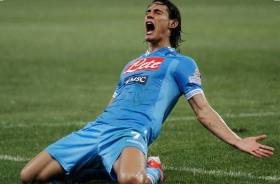 Cavani celebrating after scoring for Napoli
