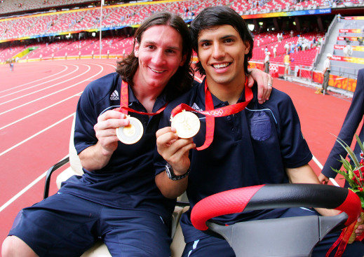 Messi and Aguero winning gold for Argentina at Olympics