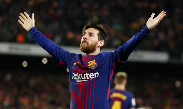 Messi celebrating a goal for Barcelona
