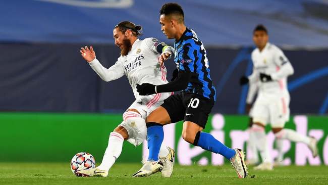 Sergio Ramos in action vs Inter Milan