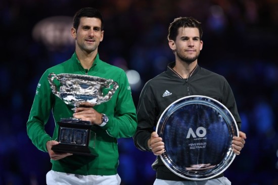 Djokovic and Thiem during the closing ceremony of the Australian Open 2020