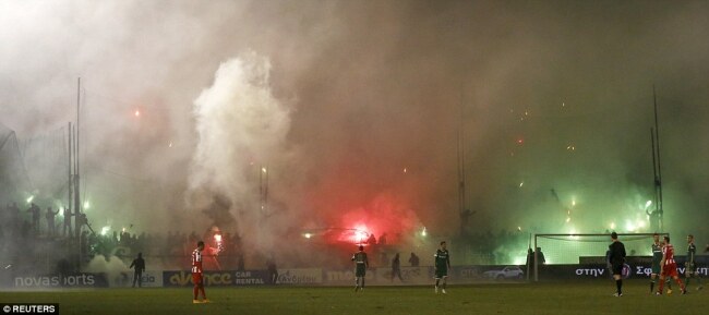 Explosive scenes during the match between Panathinaikos and Olympiacos