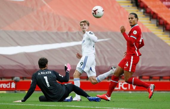 Patrick Bamford scoring against Liverpool 