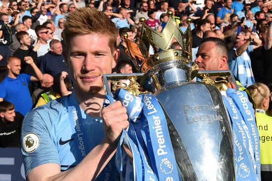 De Bruyne with the Premier League Trophy