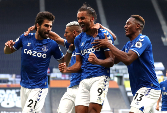 Calvert-Lewin celebrates after scoring against Tottenham Hotspurs