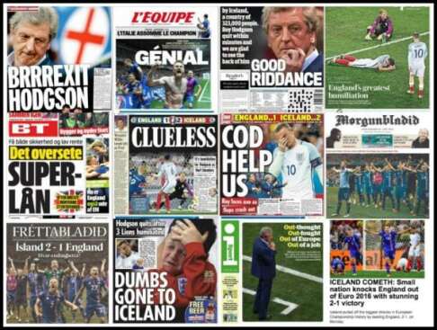 England humiliation in press after defeat to Iceland in Euro 2016