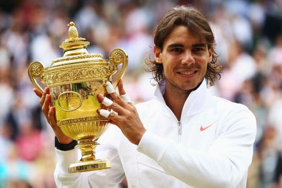 Rafael Nadal after clinching the 2010 Wimbledon Trophy
