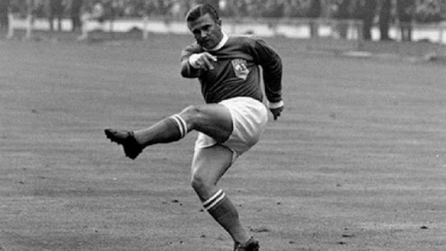 Ferenc Puskas fires one of his thunderous left foot shot