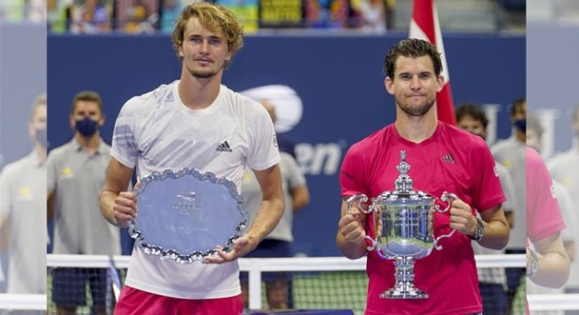 Thiem and Zverev during the closing ceremony at US Open 2020