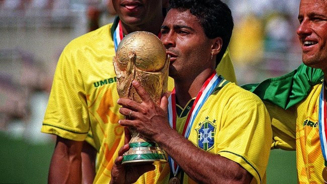 Romario lifting the World Cup for Brazil