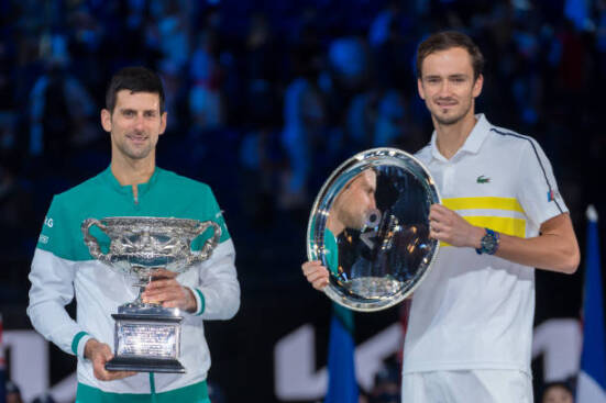 Novak Djokovic after defeating Daniil Medvedev in the Australian Open finals in 2021