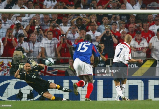 Barthez saves Beckham's penalty