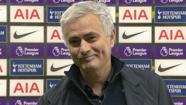 Jose Mourinho looked pleased during the post-match interview 