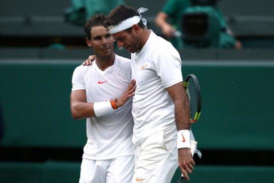Rafael Nadal and Juan Del Potro after their thrilling Wimbledon 2018 Quarter Finals