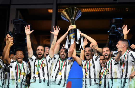 Juventus lifting the SuperCopa Italia