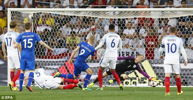 Sigthorsson finishes past Joe Hart to give Iceland the lead