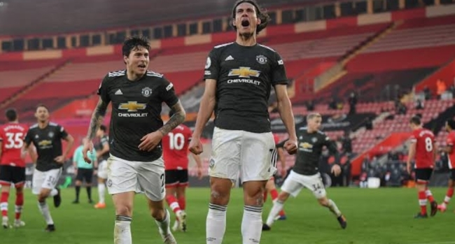 Edinson Cavani celebrates after scoring against Southampton