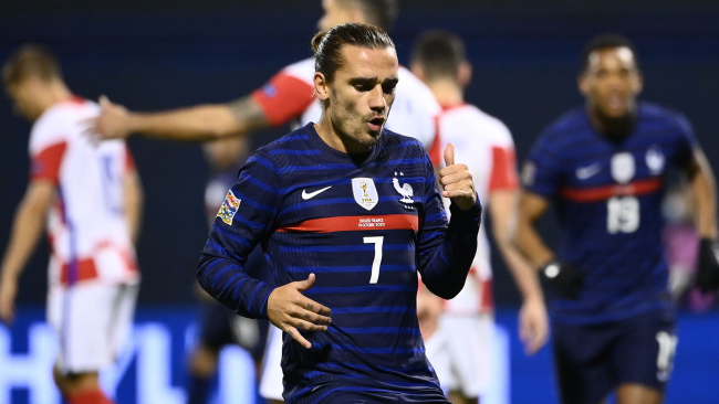 Antoine Griezmann celebrates his goal against Croatia